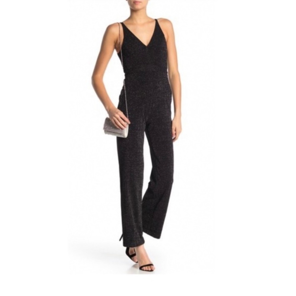 Donna‎ Morgan Women's Size 14 Black Silver Sparkle Sleeveless Jumpsuit